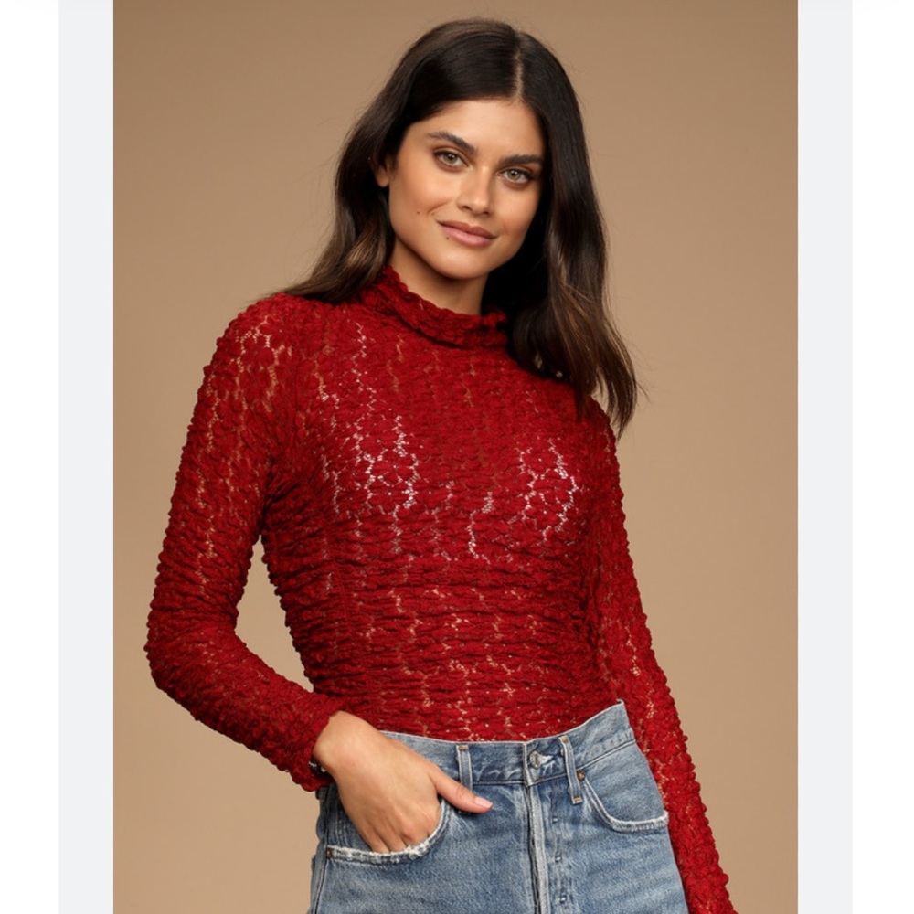 Free People Day and Night lace bodysuit wine red